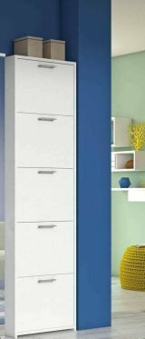 Scarpiera Dafne, Mobile multiuso da ingresso a 5 ante, Armadio moderno portascarpe a ripiani, 100% Made in Italy, 50x18h178 cm, Bianco