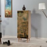 Scarpiera Deimos, Mobile portascarpe, Armadio da ingresso multiuso, Mobiletto per calzature, 50x38 h135 cm, Quercia e Giallo