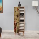 Scarpiera Deimos, Mobile portascarpe, Armadio da ingresso multiuso, Mobiletto per calzature, 50x38 h135 cm, Quercia e Multicolore