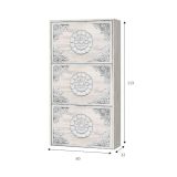 Scarpiera Escondido, Armadio portascarpe a 3 ante a ribalta-, Mobile doppia capienza per max 18 paia di scarpe, 60x22h113 cm, Bianco anticato