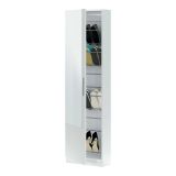 Scarpiera Eugene, Armadio portascarpe alta a 1 anta, Mobile portascarpe moderno, Armadio da ingresso con specchio, 50x22h180 cm, Bianco