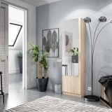 Scarpiera Eugene, Armadio portascarpe alta a 1 anta, Mobile portascarpe moderno, Armadio da ingresso con specchio, 50x22h180 cm, Rovere