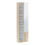Scarpiera Eugene, Armadio portascarpe alta a 1 anta, Mobile portascarpe moderno, Armadio da ingresso con specchio, 50x22h180 cm, Rovere