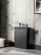Scarpiera Ezequiel, Mobile portascarpe, Armadio da ingresso multiuso, Mobiletto per calzature, 50x15h71 cm, Nero