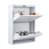 Scarpiera Ezequiel, Mobile portascarpe in metallo, Armadio da ingresso multiuso, Mobiletto per calzature, 50x15h71 cm, Bianco