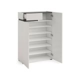 Scarpiera Gibuti, Mobile portascarpe, Armadio da ingresso multiuso, Mobiletto per calzature, Made in Italy, 80x34h115 cm, Bianco lucido e Antracite