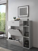 Scarpiera Grigio Cemento Bianco 90x26x102h cm, un Cassetto - Samassi