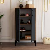 Scarpiera Helios, Porta scarpe salvaspazio , Armadio da ingresso multiuso, Mobile per calzature, 60x35h111 cm, Noce e Antracite
