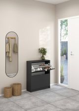 Scarpiera Hughette, Mobile portascarpe, Armadio da ingresso multiuso, Mobiletto per calzature, 24x70 h85 cm, Grigio