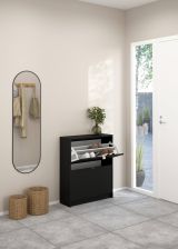 Scarpiera Hughette, Mobile portascarpe, Armadio da ingresso multiuso, Mobiletto per calzature, 70x24 h85 cm, Nero