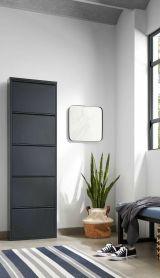 Scarpiera Isidro, Mobile portascarpe in metallo, Armadio da ingresso multiuso, Mobiletto per calzature, 50x15h172 cm, Nero