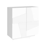 Scarpiera Joel, Mobile multiuso a 2 ante, Portascarpe da ingresso, 100% Made in Italy, cm 81x38h86, Bianco lucido con dettaglio