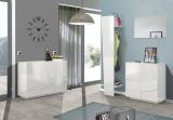 Scarpiera Joel, Mobile multiuso a 2 ante, Portascarpe da ingresso, 100% Made in Italy, cm 81x38h86, Bianco lucido con dettaglio