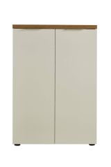 Scarpiera Kinsasha, Mobile portascarpe, Armadio da ingresso multiuso, Mobiletto per calzature, Made in Italy, 80x34h115 cm, Bianco lucido e Rovere