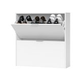 Scarpiera Louisville, Armadio portascarpe a 2 ante a ribalta-, Scarpiera bassa da ingresso, Mobile basso, 75x22h76 cm, Bianco