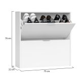 Scarpiera Louisville, Armadio portascarpe a 2 ante a ribalta-, Scarpiera bassa da ingresso, Mobile basso, 75x22h76 cm, Bianco