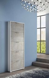 Scarpiera Margherita, Mobile multiuso da ingresso con 5 ante a ribalta-, Armadietto portascarpe moderno, 100% Made in Italy, 67x18h184 cm, Cemento e Bianco