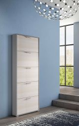 Scarpiera Margherita, Mobile multiuso da ingresso con 5 ante a ribalta-, Armadietto portascarpe moderno, 100% Made in Italy, 67x18h184 cm, Larice