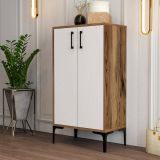 Scarpiera Marrone Noce Bianco 8 Paia 3 Ripiani 60x35x111h cm, 4 Vani - Axarix