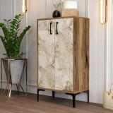Scarpiera Marrone Noce Bianco Marmo 8 Paia 3 Ripiani 60x35x111h cm, 2 Ante - Axarix