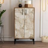 Scarpiera Marrone Noce Bianco Marmo 8 Paia 3 Ripiani 60x35x111h cm, 2 Ante - Axarix