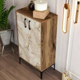 Scarpiera Marrone Noce Bianco Marmo 8 Paia 3 Ripiani 60x35x111h cm, 2 Ante - Axarix