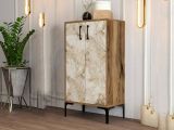 Scarpiera Marrone Noce Bianco Marmo 8 Paia 3 Ripiani 60x35x111h cm, 2 Ante - Axarix