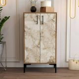 Scarpiera Marrone Noce Bianco Marmo 8 Paia 3 Ripiani 60x35x111h cm, 2 Ante - Helios