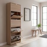 Scarpiera Marrone Quercia 10 Ripiani 5 Ante 67x28x191.5h cm, Maniglie Incluse - Sueglio
