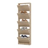 Scarpiera Marrone Rovere Chiaro un Ripiano 5 Ante 58x18x191.5h cm, kit Fissaggio a Muro Incluso - Capriolo