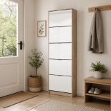Scarpiera Marrone Rovere Grigio 10 Ripiani 10 Vani 67x28x191.5h cm, 5 Ante - Dentro