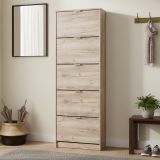 Scarpiera Marrone Rovere Grigio 10 Ripiani 5 Ante 67x28x191.5h cm, Maniglie Incluse - Sueglio
