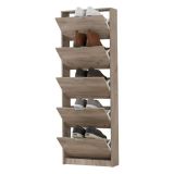 Scarpiera Marrone Rovere Grigio 10 Ripiani 5 Ante 67x28x191.5h cm, Maniglie Incluse - Sueglio