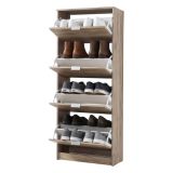 Scarpiera Marrone Rovere Grigio 8 Ripiani 4 Ante 67x28x155.5h cm, Maniglie Incluse - Santina
