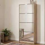 Scarpiera Marrone Rovere Grigio 8 Ripiani 8 Vani 67x28x155.5h cm, 4 Ante - Pentone