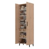Scarpiera Marrone Rovere Nero 5 Ripiani 2 Ante 67.5x35x195h cm, kit Fissaggio a Muro Incluso - Ciminna