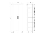 Scarpiera Marrone Rovere Nero 5 Ripiani 2 Ante 67.5x35x195h cm, kit Fissaggio a Muro Incluso - Ciminna