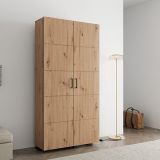 Scarpiera Marrone Rovere Nodi Nero 15 Ripiani 2 Ante 92x33x185h cm, Ante con Doppia Capienza, Apertura con Ruote - Bled