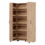Scarpiera Marrone Rovere Nodi Nero 15 Ripiani 2 Ante 92x33x185h cm, Ante con Doppia Capienza, Apertura con Ruote - Bled