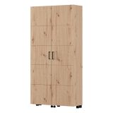 Scarpiera Marrone Rovere Nodi Nero 15 Ripiani 2 Ante 92x33x185h cm, Ante con Doppia Capienza, Apertura con Ruote - Bled