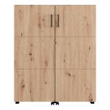 Scarpiera Marrone Rovere Nodi Nero 6 Ripiani 2 Ante 92x33x113h cm, Ante con Doppia Capienza, Apertura con Ruote - Ystad