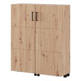 Scarpiera Marrone Rovere Nodi Nero 6 Ripiani 2 Ante 92x33x113h cm, Ante con Doppia Capienza, Apertura con Ruote - Ystad