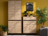 Scarpiera Marrone Rovere Nodi Nero un Cassetto 4 Ripiani 80x40x109.5h cm, 2 Ante - Ilarione