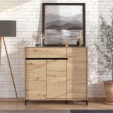 Scarpiera Marrone Rovere Nodi Nero un Cassetto 6 Ripiani 118.5x40x109.5h cm, 3 Ante - Orotelli