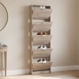 Scarpiera Marrone Rovere Scuro un Ripiano 5 Ante 58x18x191.5h cm, kit Fissaggio a Muro Incluso - Capriolo