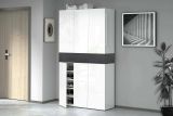 Scarpiera Marzio, Porta scarpe salvaspazio a 7 ante, Armadio multifunzione da ingresso, 114x35h200 cm, Bianco e Ardesia