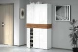 Scarpiera Marzio, Porta scarpe salvaspazio a 7 ante, Armadio multifunzione da ingresso, 114x35h200 cm, Bianco e Rovere