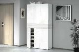 Scarpiera Marzio, Porta scarpe salvaspazio a 7 ante, Armadio multifunzione da ingresso, 114x35h200 cm, Bianco effetto larice