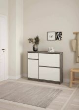 Scarpiera Maxime, Mobile portascarpe, Armadio da ingresso multiuso, Mobiletto per calzature, 32x109 h93 cm, Cemento e Bianco
