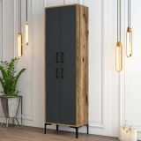 Scarpiera Mimosa, Porta scarpe salvaspazio , Armadio da ingresso multiuso, Mobile per calzature, 60x35h200 cm, Noce e Antracite